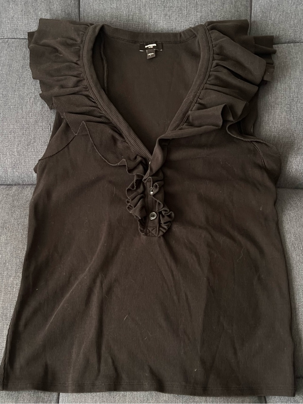 Express Black Ruffled V-Neck Ribbed Camisole